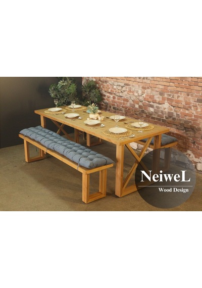 Neiwel Move Doğal Ahşap Banklı Yemek Masası Takımı-80-180 Takım Açık Ceviz