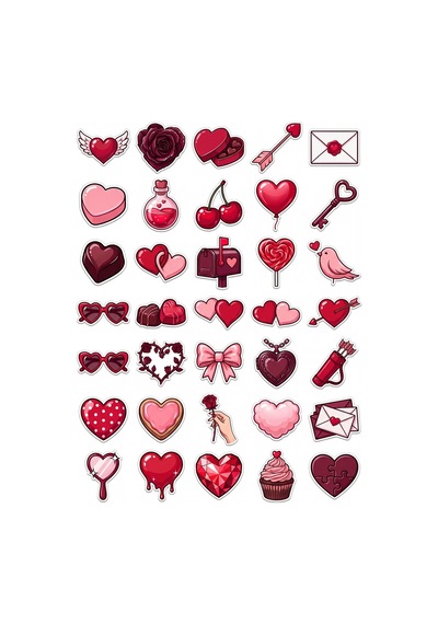 30 Adet Parlak Romantik Aşk Sticker Seti - Laptop Defter Telefon Planner İçin Çok Renkli