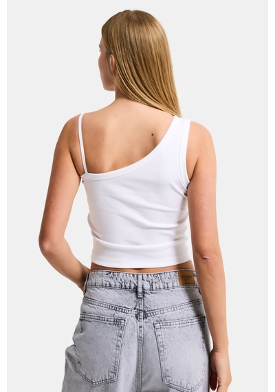Kadın Beyaz W5 Drop Detaylı Tek Kol Askılı Özel Elastan Kumaş Body
