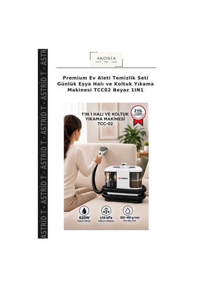 Premium Ev Aleti Temizlik Seti Günlük Eşya Halı Ve Koltuk Yıkama Makinesi Tcc02 Beyaz 1ın1
