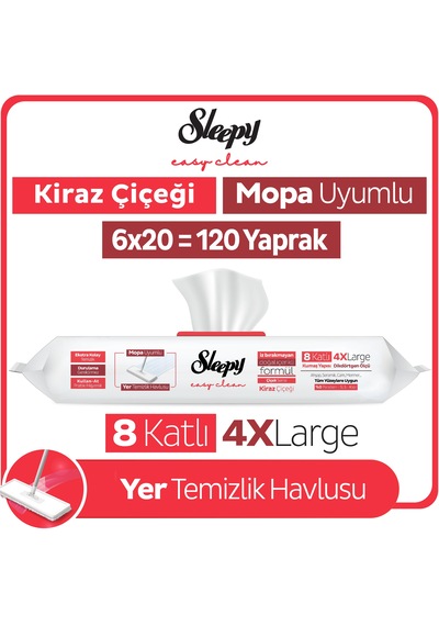 Sleepy Easy Clean Kiraz Çiçeği Mopa Uyumlu Yer Temizlik Havlusu&Mendili 6x20 (120 Yaprak)