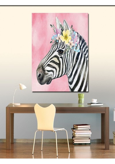 Kanvas Tablo Çiçekler Ve Zebra 70cmx100cm