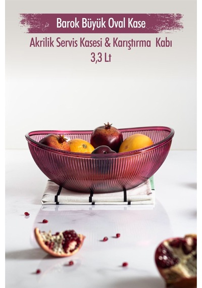 Akrilik Barok Mürdüm Büyük Oval Meyve & Salata Kasesi & Karıştırm