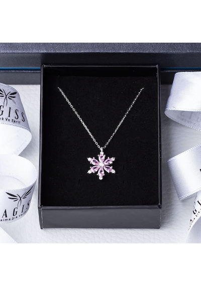 Pembe Zirkon Taşlı Lotus Çiçeği Model 925 Ayar Gümüş Kadın Kolye
