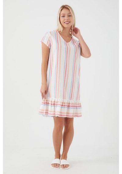 Pierre Cardin Striped Ruffle Krem Renk Kadın Elbise Krem