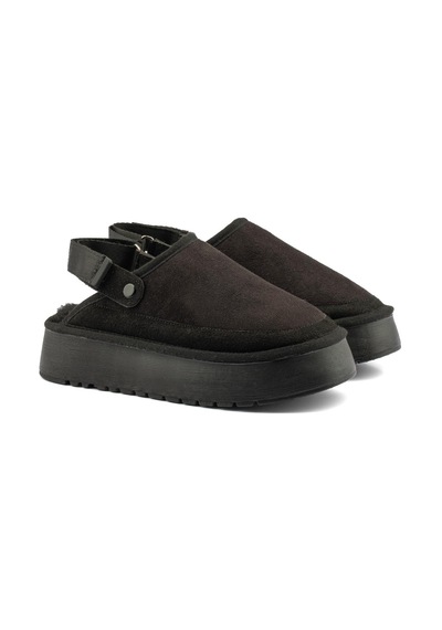Roy Jones Canberra Kışlık Kadın Ayarlanabilir Kürk Detaylı Yüksek Taban Slipper Siyah