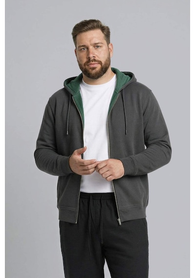 Defacto - Büyük Beden Kapüşonlu Fermuarlı Sweatshirt H2059AX26SP