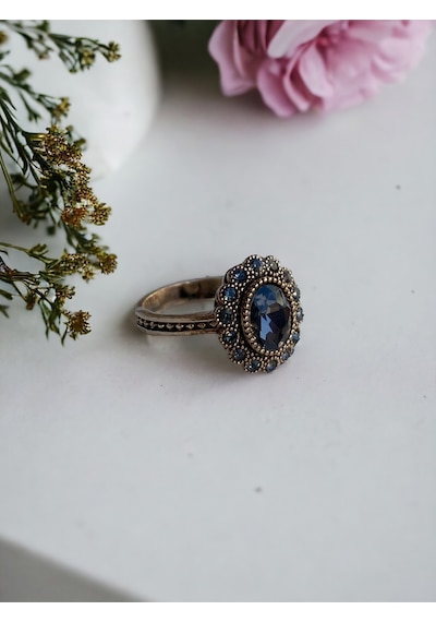 Kristal Taşlı Oval Yüzük Fayra-a7853esbdıyzk Gri