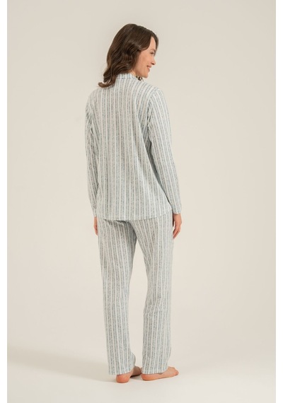 Arnetta Kadın Yeşil Çizgili Gömlek Pijama Takımı Ar3780-s-v1 Ar3780-s-v1