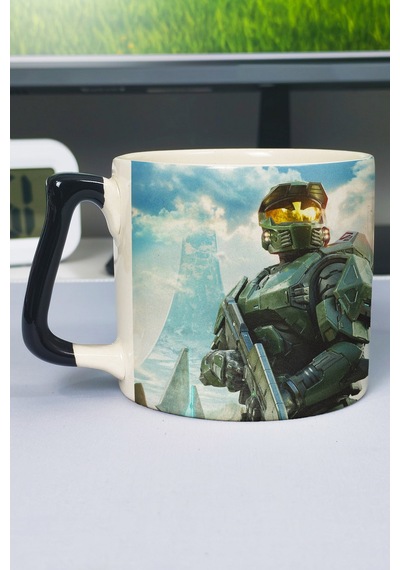 Halo Baskılı Seramik Lüks Kupa 1 Adet Özel Siyah Kulp Dalga Kulp V1d Çok Renkli