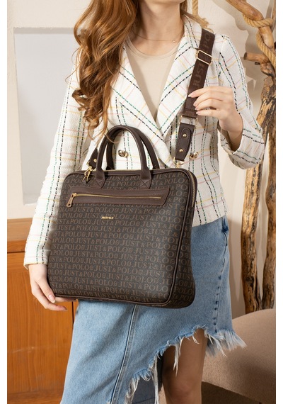 Just Polo Unisex Monogram Kumaş Laptop Ve Evrak Çantası 2206 Kahverengi