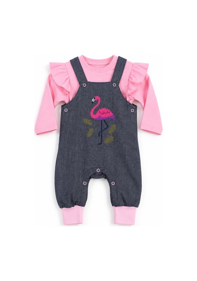 Babyhola Bayramlık Kız Bebek Çocuk Flamingo Bayramlık Salopet Badi Takım 23388 Pembe