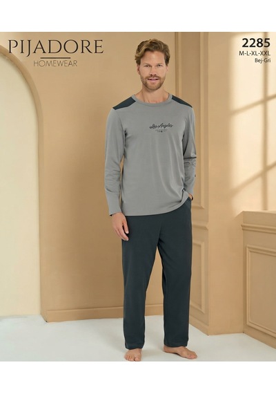 Pijadore Erkek %100 Pamuklu Uzun Kollu Pijama Takımı 2285 Gri
