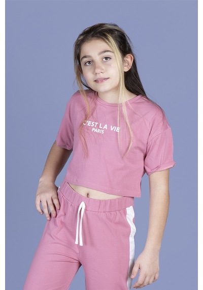 Toontoy Kids Toontoy Kız Çocuk Crop Model Tişört Gülkurusu