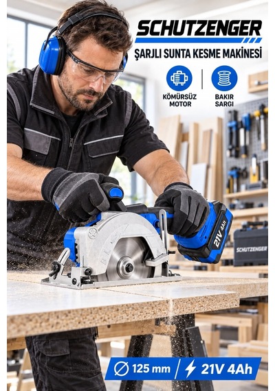 21v 4 Ah Şarjlı Sunta Kesme Makinesi 125mm Kömürsüz Motor Bakır Sargı Çift Akülü Mavi Ds600