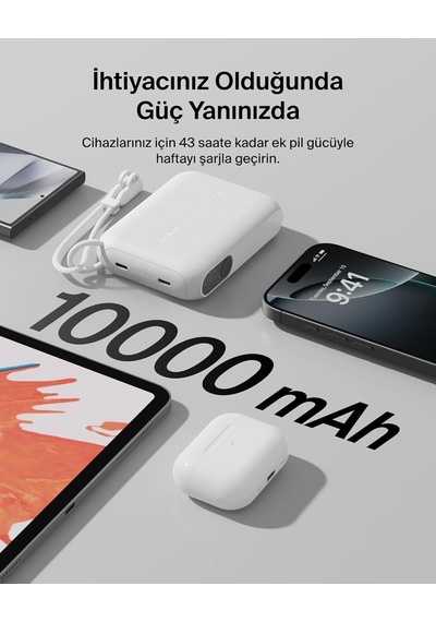 Belkin Bpb027hqwh Boostcharge 10.000 Mah 20w Usb-c Powerbank Dijital Göstergeli Taşınabilir Şarj Cihazı - Beyaz Siyah