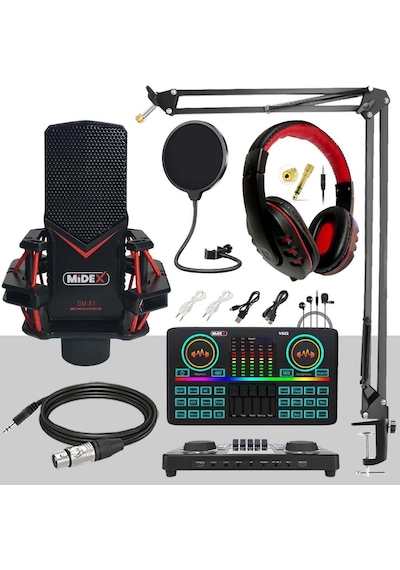 Midex Gmx-1 Effective Set Condenser Mikrofon Ses Kartı Kulaklık Canlı Yayın Paketi Telefon Ve Pc