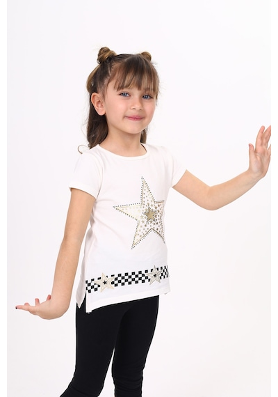 Toontoy Kids Toontoy Kız Çocuk T-shirt Yıldız Baskı Ekru