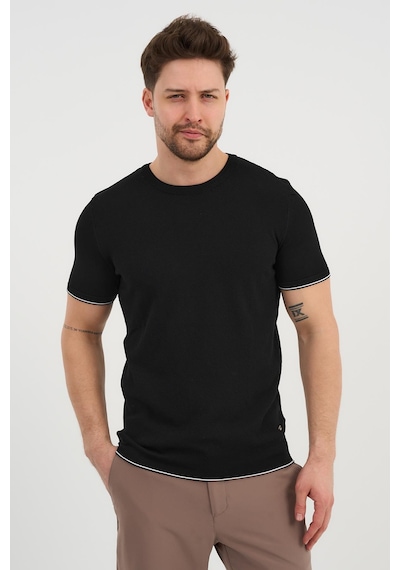 Alexander Gardi Alexandergardı Bisiklet Yaka Kolları Şeritli Triko T-shirt 1243 Siyah
