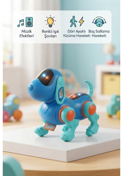 Yürüyen Robot Müzik Ve Işıklı 16 Cm Sallanan Kafalı Gerçekçi Haraketli Eğlenceli Oyuncak Köpek Mor