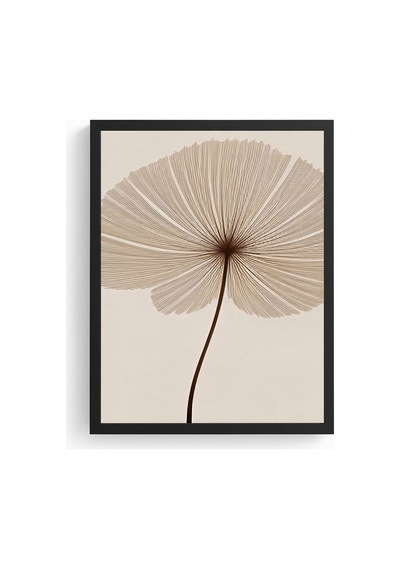 Doğal Ahşap Çerçeveli Minimal Yaprak Desenli Tablo - Pastel Huhu1321