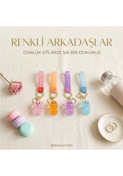 Yakut İm -6124 Sulu Figürlü Mika Kristal Anahtarlık - Gold Kulplu Ve Kancalı- 12'li Paket