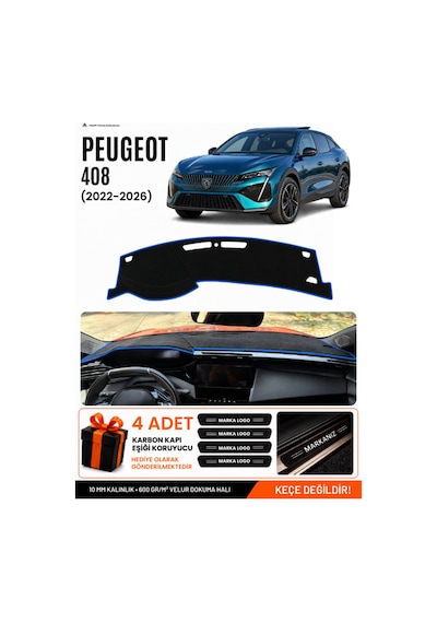 Peugeot 408 2022-2026 Uyumlu Torpido Koruma, Torpido Örtüsü, Torpido Kılıfı - Siyah-mavi - Pe033