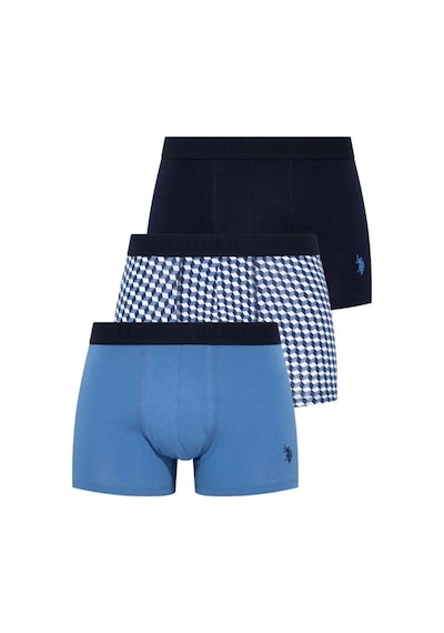 U.S. Polo Assn. Erkek 3'lü İndigo - Lacivert - İndigo Likralı Pamuklu Boxer İndigo-lacivert