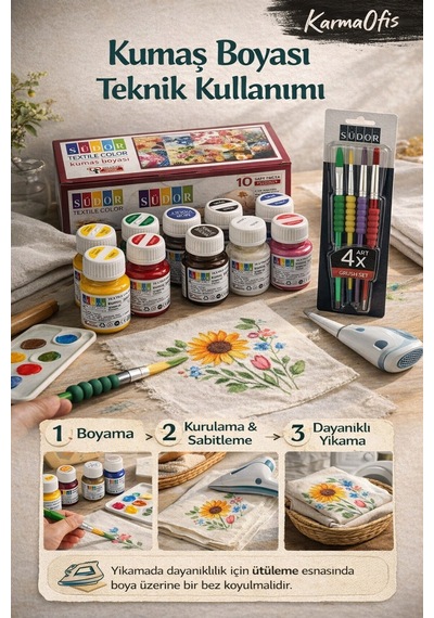 Kumaş Boyası Seti 10 Renk + Fırça Seti Sanat Atölyesi Paketi Canlı Renkler Krem