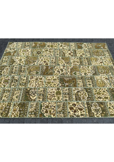El Dokuma Bünyan Halısı Patchwork 185x260 Yeşil %100 Yün Halı Yeşil