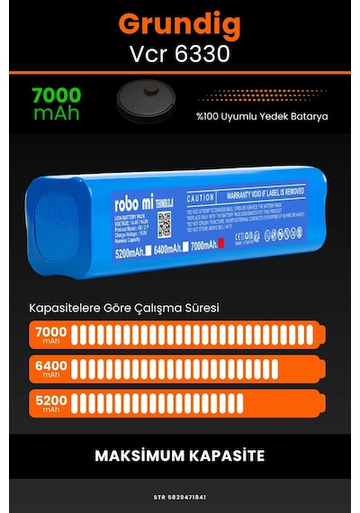 Grundig Uyumlu Vcr 6330 7000mAh Robot Süpürge Bataryası