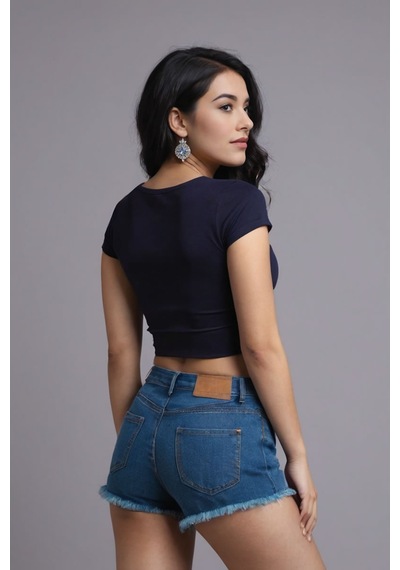 Squitee Tribal Kertenkele Baskılı Lacivert Crop Top - Beden: Xs