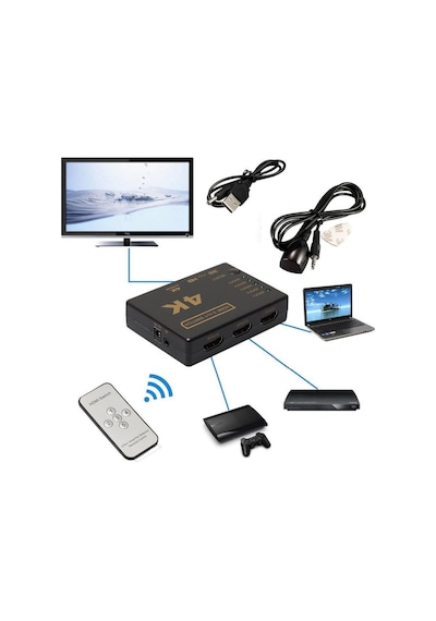 Hdmi Switch 5 Port Çoklayıcı Kumandalı 4k Ultra Hd Destekli Switch