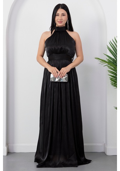 Kalopya Halter Yaka Şifon Elbise Grs4128 Siyah