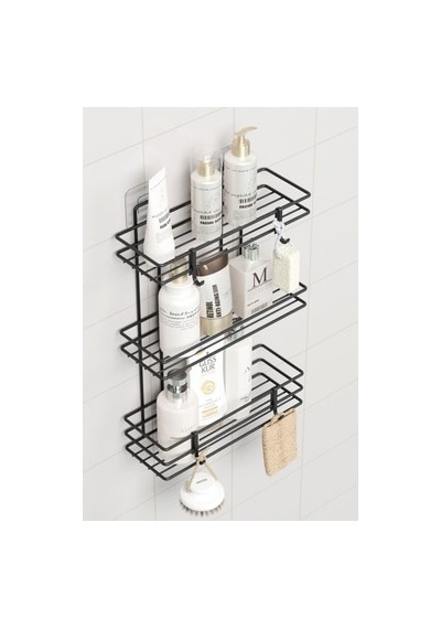 3 Katlı Banyo Rafı, Duş Şampuanlık Ve Duvar Düzenleyici Özellikleri İle Açık Kahverengi