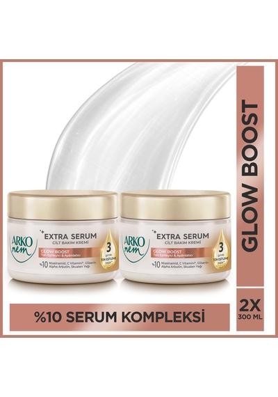 Arko Nem Extra Serum Glow Boost Ton Eşitleyici & Aydınlatıcı Cilt Bakım Kremi Skualen Yağlı 2x300 Ml