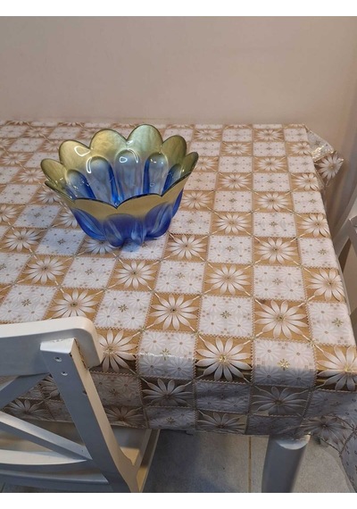İthal Pvc Muşamba - Desenli Silinebilir Masa Örtüsü 11lace012 Kahverengi