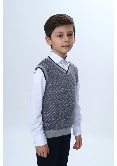 Toontoy Kids Toontoy Erkek Çocuk Regular Fit V Yaka Kare Desenli Okul Süveter - Garni & 2 İplik Antrasit Toontoy Kids Toontoy Erkek Çocuk Regular Fit V Yaka Kare Desenli Okul Süveter - Garni & 2 İplik Antrasit