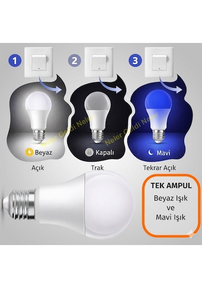 Çocuk Odası Gece Lambası Akıllı Gece Lambalı Led Ampul 11w Beyaz + 2w Mavi Tasarruflu Çift Mod