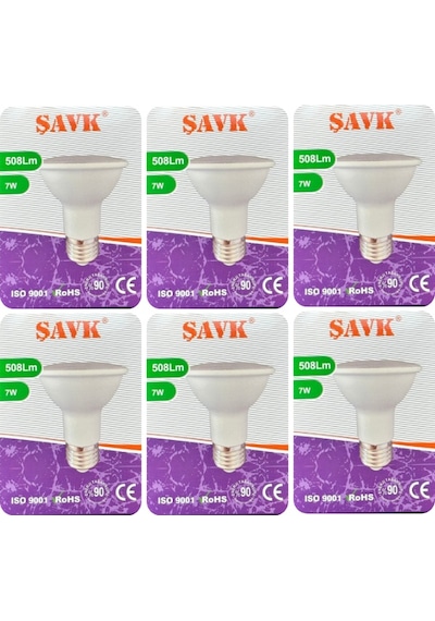 6 Adet Şavk 7w 6500k Beyaz Işık Par20 E27 Duylu Kalın Duy Led Spot Ampul