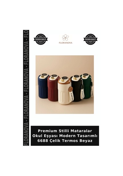Premium Stilli Mataralar Okul Eşyası Modern Tasarımlı 6688 Çelik Termos Beyaz Çok Renkli