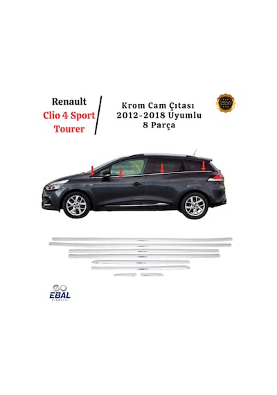Renault Clio 4 Sport Tourer Krom Cam Çıtası 8 Parça 2012-2018 Paslanmaz Çelik