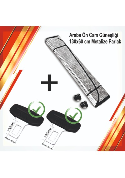 Cam Güneşliği Metalize 130x60 Cm +tüm Araçlara Uygun Kemer 2 Ad