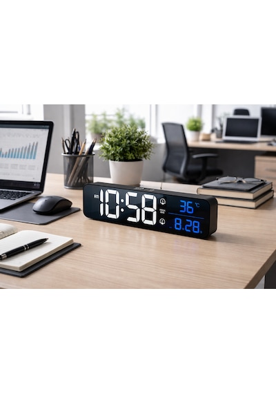 Hd Led Ekranlı Aynalı Dijital Masa Saati Sıcaklık, Tarih Ve Alarm Özellikli Elektronik Saat Siyah