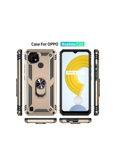 Newface Realme C21 Kılıf Sofya Yüzüklü Silikon Kapak - Gold Altın