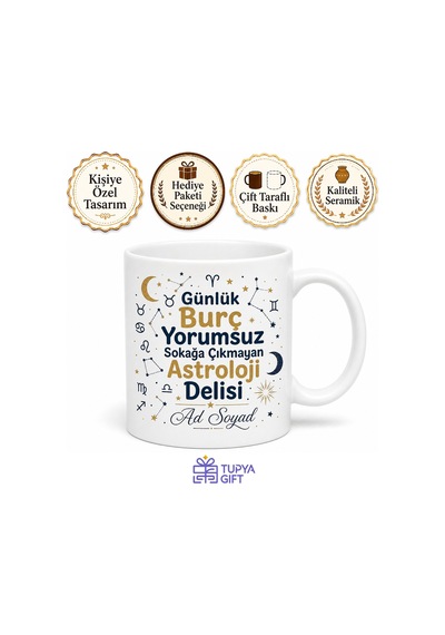 Günlük Burç Yorumsuz Sokağa Çıkmayan Astroloji Delisi Kupa Bardak Hediye Beyaz / Çok Renkli