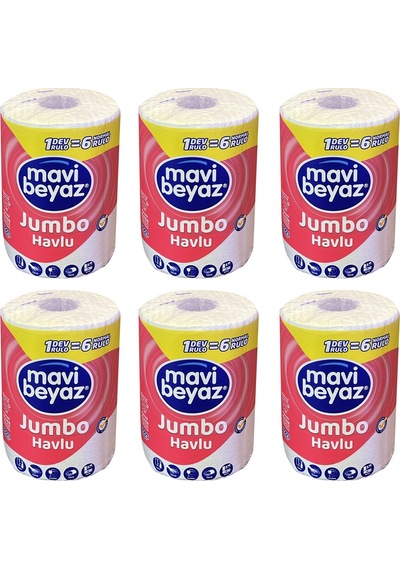 Mavi Beyaz Dev Rulo Jumbo Havlu 6'lı