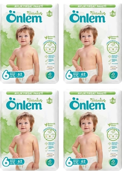 Önlem Botanika Bebek Bezi 6 Numara Aylık Fırsat Paketi X-large 62'li x 4 4'lü