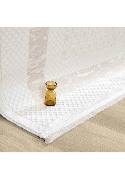 Krem Bej Geometrik Desenli Modern Halı - Ng511bv Beyaz
