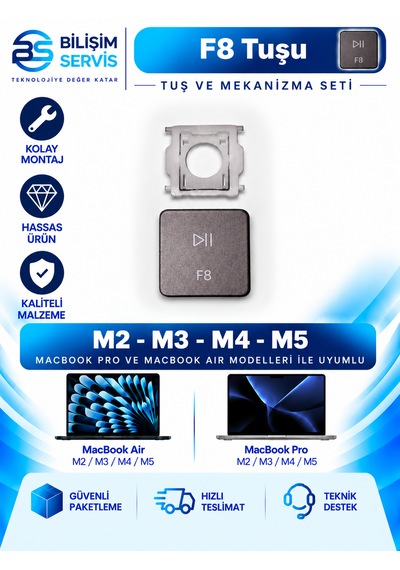Apple Uyumlu Macbook Air & Pro M2 - M3 - M4 - M5 Yedek Klavye Tuşu Ve Mekanizması / F8 Tuşu